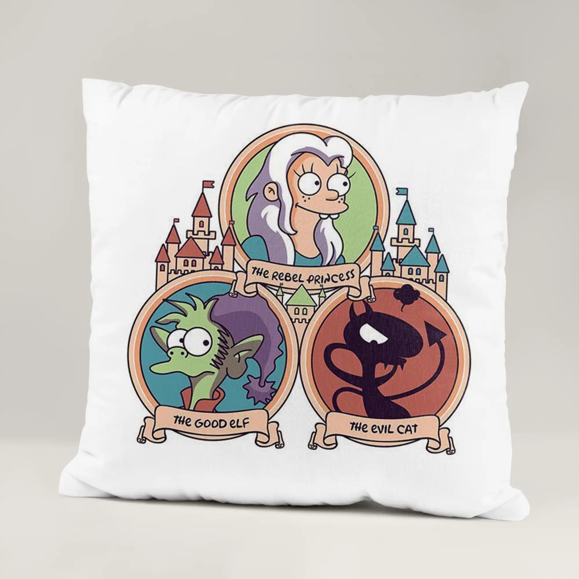 کوسن طرح طلسم شدگان Disenchantment کد 3 290,000&Nbsp;تومان &Ndash; کارماتوس خرید خرید و قیمت کوسن طرح طلسم شدگان Disenchantment - کارماتوس (دکوراسیون, کوسن, کوسن انیمیشنی) از کرماتوس