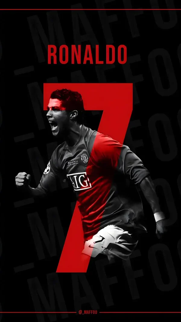 والپیپر رونالدو جوان در لباس قرمز منچستر یونایتد در دوران اوج