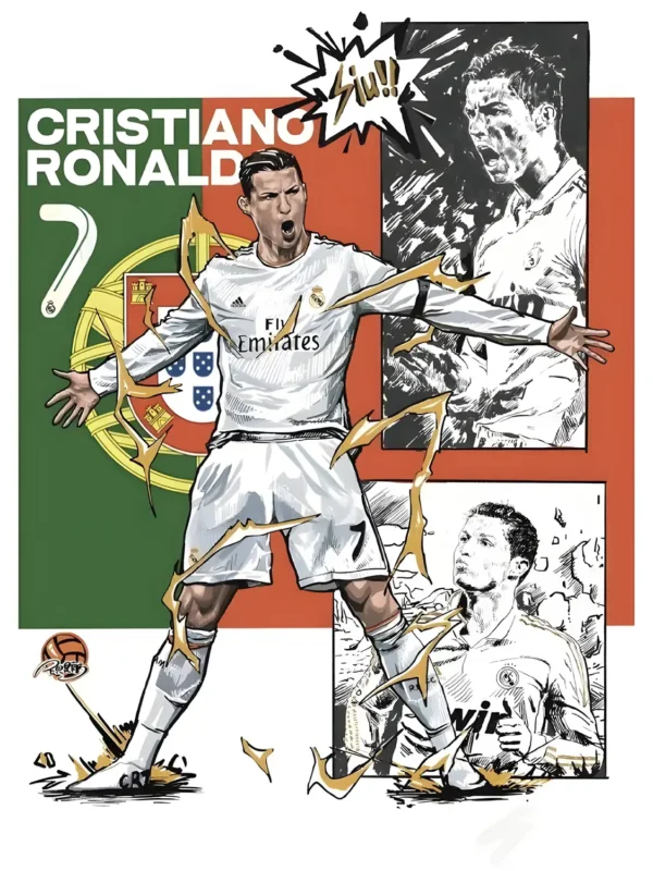 عکس کریستیانو رونالدو در لباس رئال مادرید در حال بالا بردن جام لیگ قهرمانان اروپا