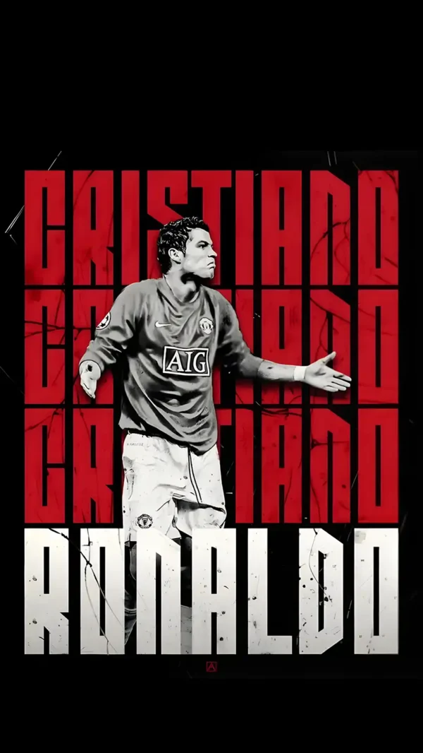 تصویر پروفایل کریستیانو رونالدو با پس‌زمینه طراحی گرافیکی مدرن و ترکیب رنگ‌های تیره و طلایی
