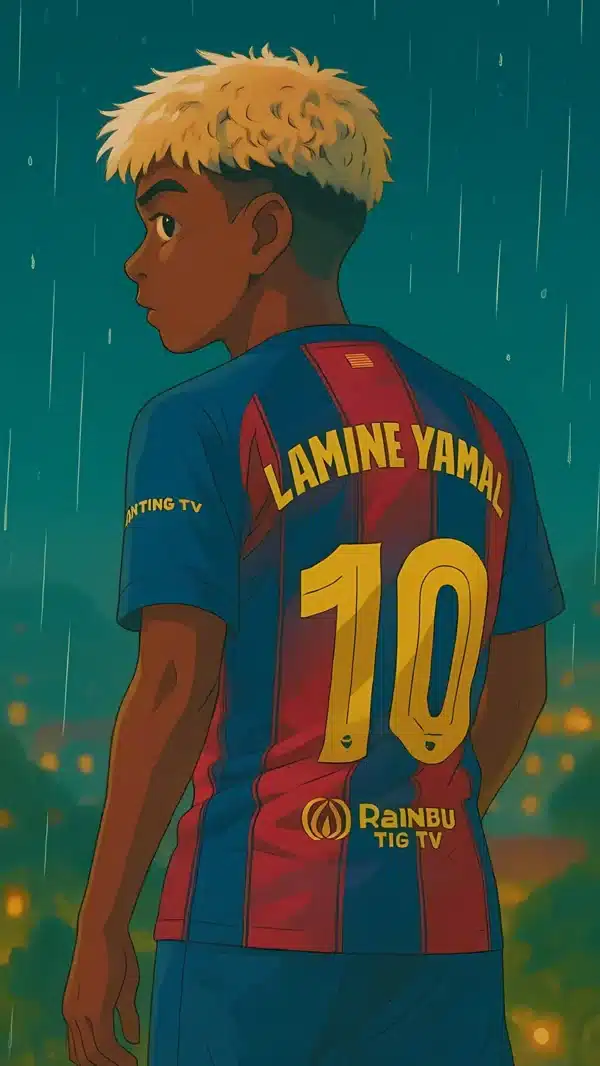 طراحی مینیمال لامین یامال با پیراهن بارسلونا - والپیپر موبایل