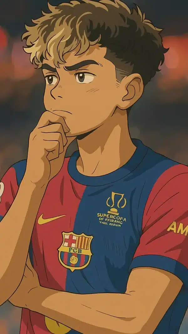 طراحی مینیمال لامین یامال با پیراهن بارسلونا - والپیپر موبایل