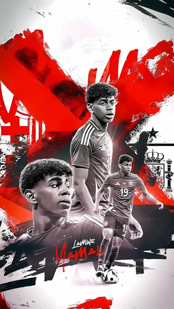 لامین یامال با پیراهن قرمز تیم ملی اسپانیا - والپیپر Hd