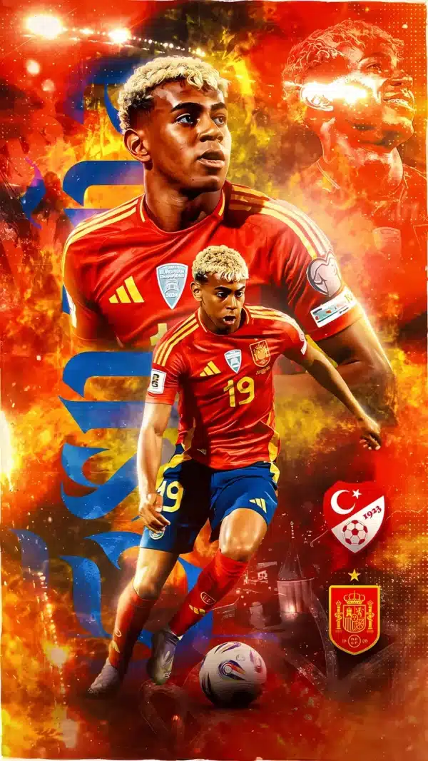 لامین یامال با پیراهن قرمز تیم ملی اسپانیا - والپیپر Hd