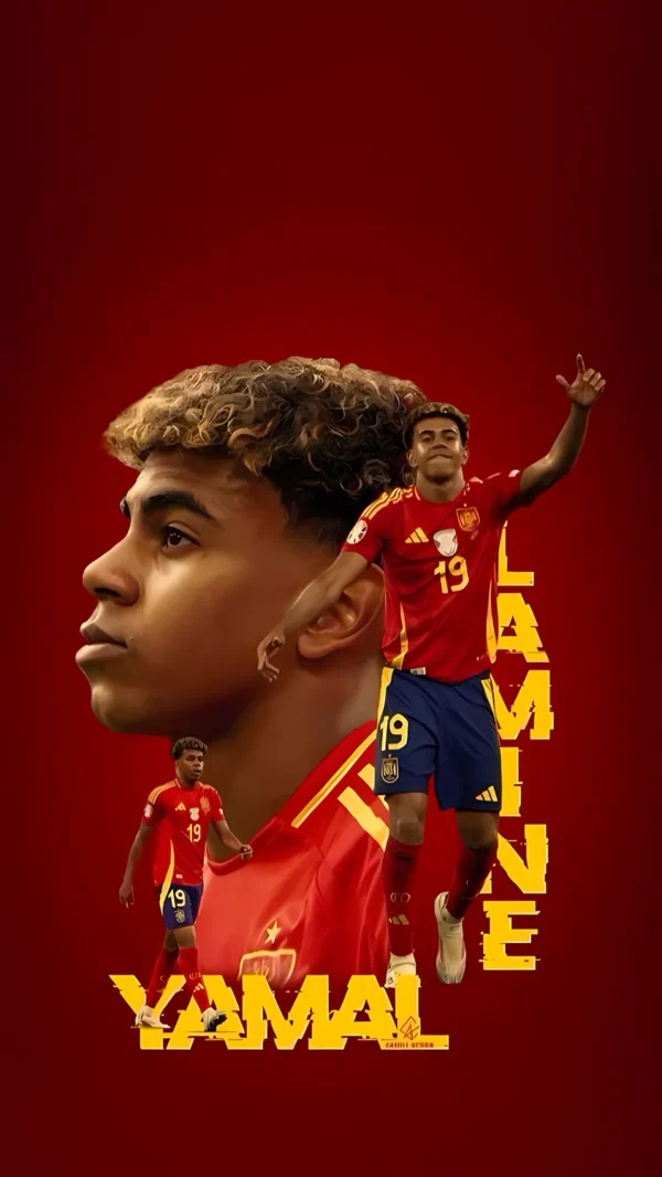 لامین یامال با پیراهن قرمز تیم ملی اسپانیا - والپیپر Hd