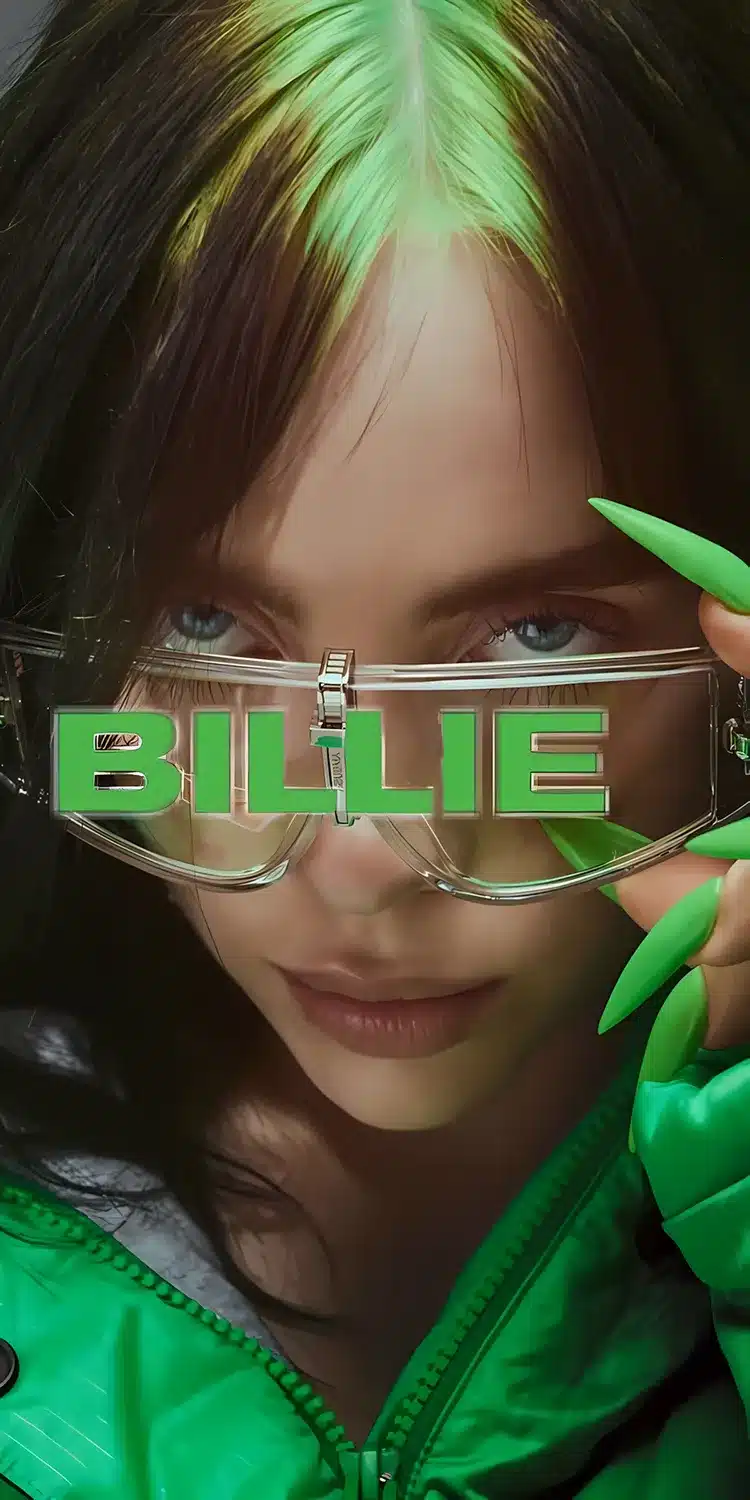 والپیپر Billie Eilish با موهای سبز و مشکی خاص