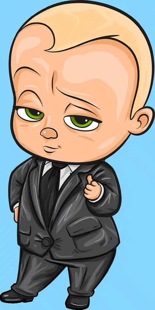 تصویر زمینه بچه رئیس با حالت چهره بامزه و خندان