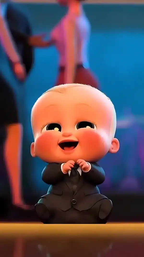 تصویر زمینه بچه رئیس با حالت چهره بامزه و خندان