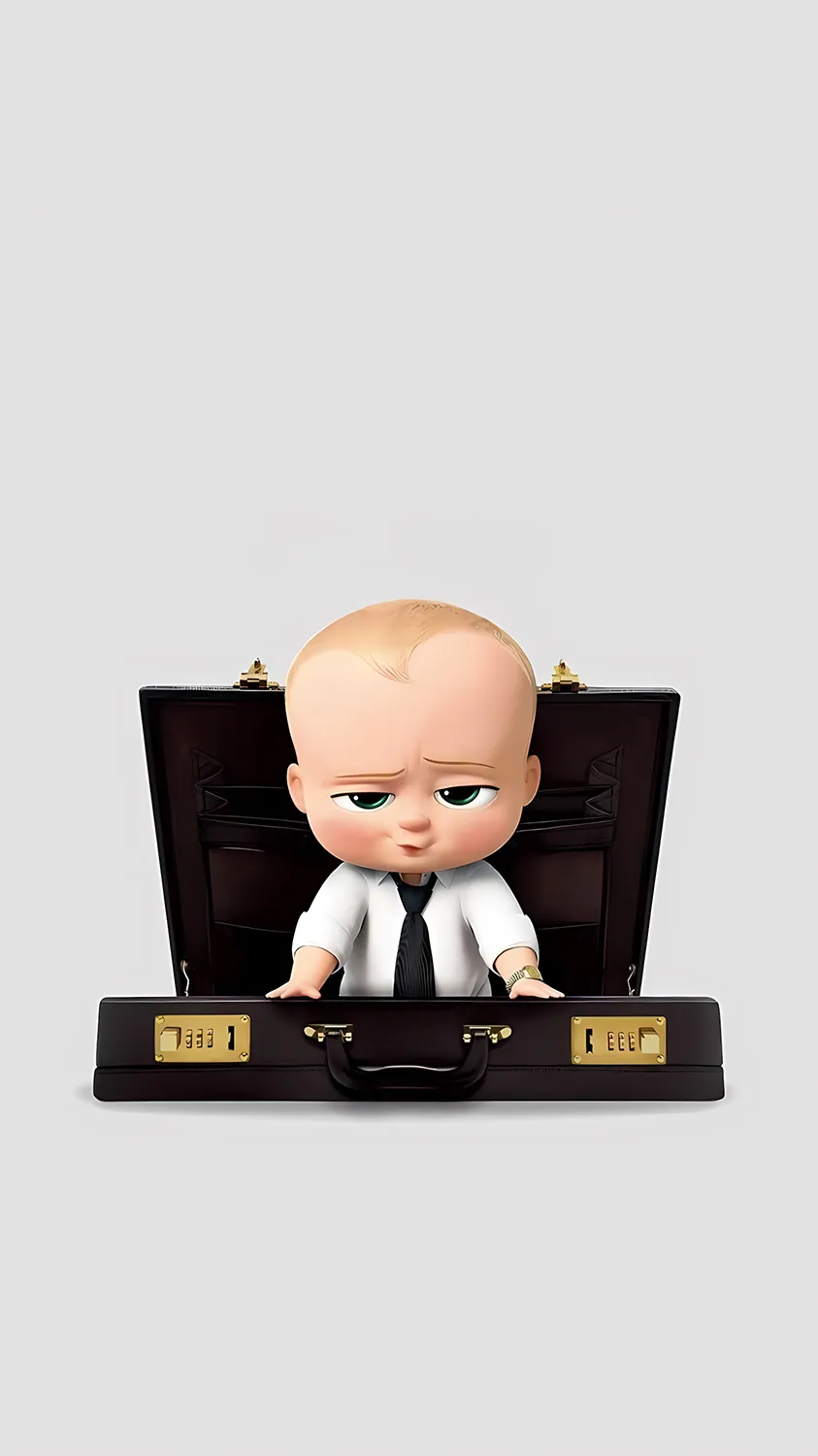 والپیپر Boss Baby با کت و شلوار مشکی و عینک دودی