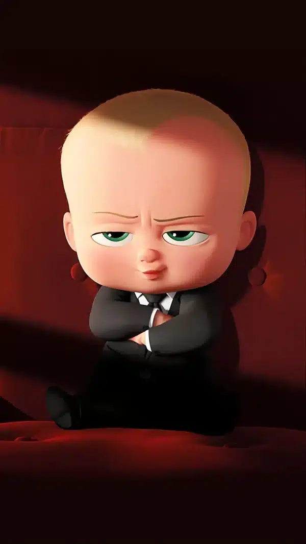 والپیپر بچه رئیس با کت و شلوار مشکی و کروات