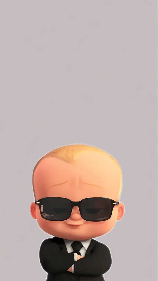 والپیپر بچه رئیس با کت و شلوار مشکی و کروات